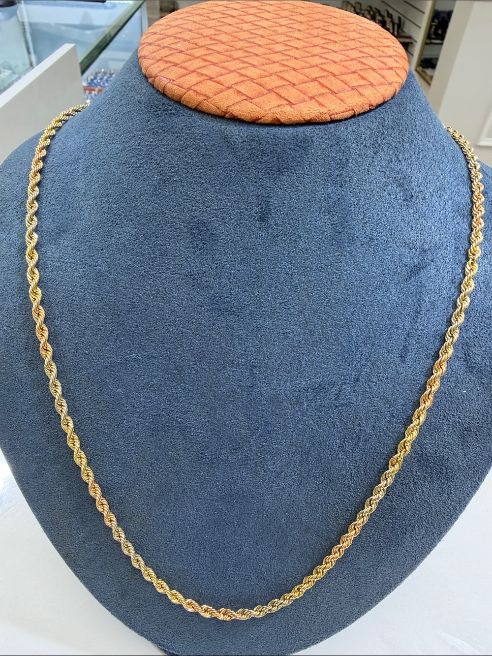 14KT TRI COLOR ROPE CHAIN HOLLOW 23” LONG 3.2MM WIDE